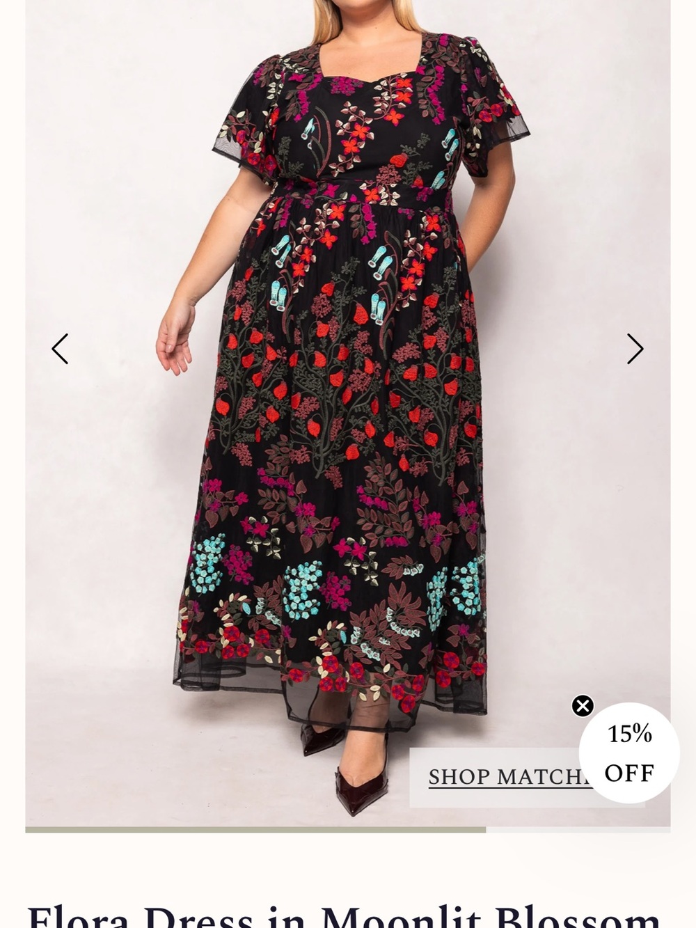 Ivy City Co Black Maxi Dress with Multicolor Floral Embroidery